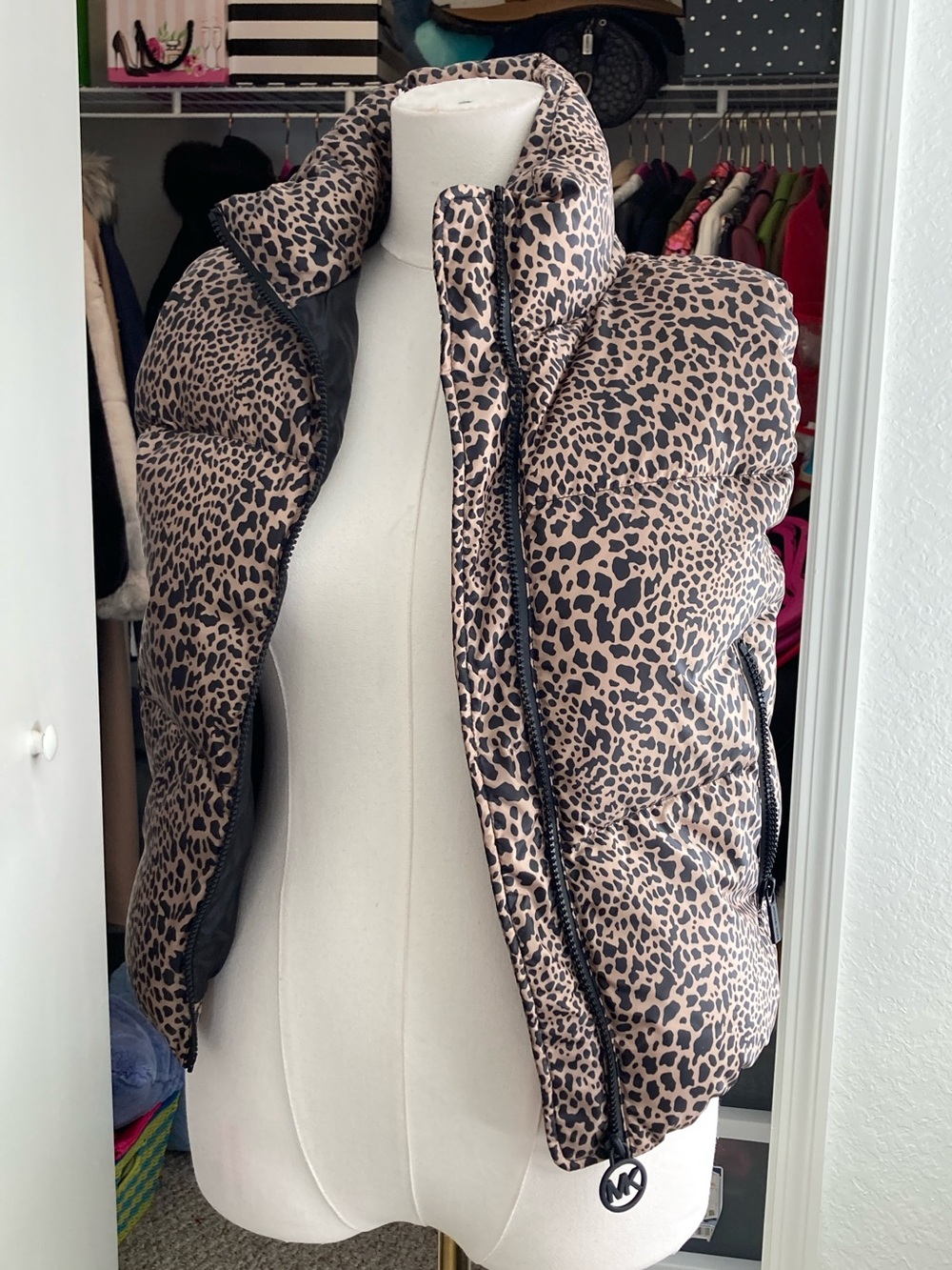 Michael Kors Leopard-Print Puffer Vest in Brown and Black